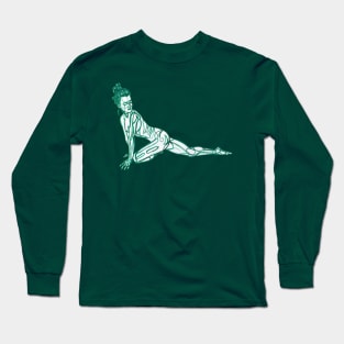 Pigeon Pose in Green Long Sleeve T-Shirt